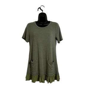 LOGO Lounge Green Mixed Media Short Sleeve Ruffle Peplum Tee Sz XS